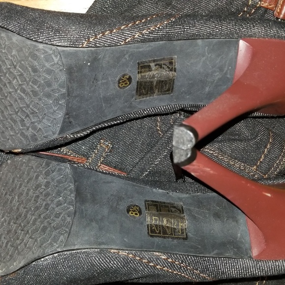 Women Black Denim Knee Boots - Picture 2 of 3